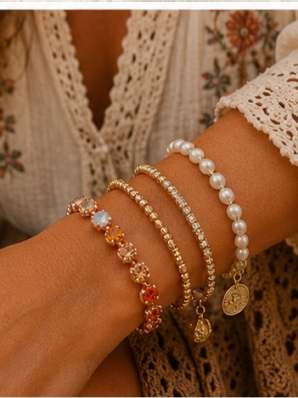 Sunset Crystal Bracelet Rose Gold Tone Adjustable Orange Crystal